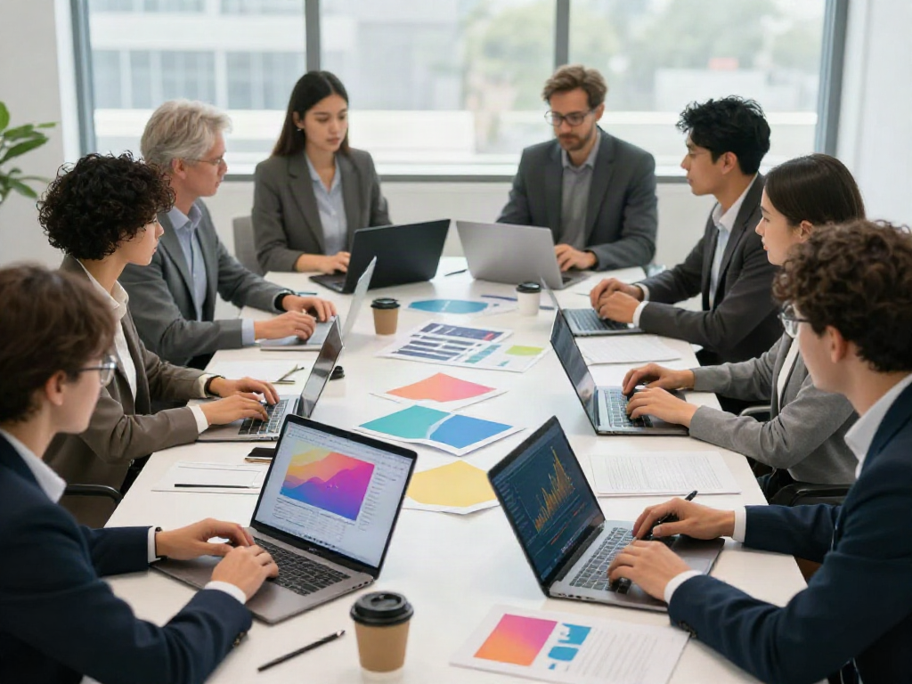 Team collaborating on financial strategies for banorte empresas in a modern office setting