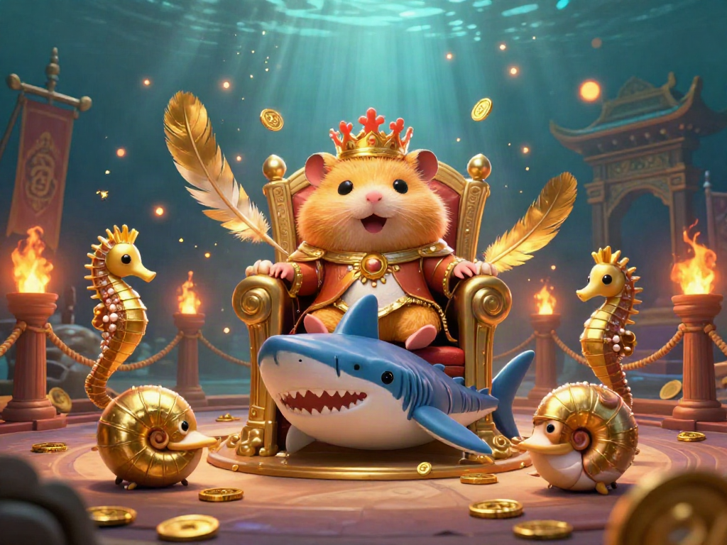 Experience the thrill of super77 as the hamster king rules from his shark tooth throne in a vibrant gambling scene.