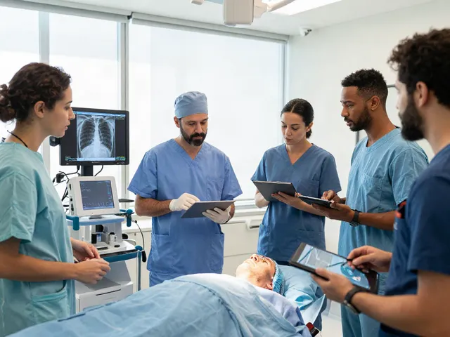 Collaboration in thoracic surgery UAE with a dedicated healthcare team discussing patient care in a modern hospital.