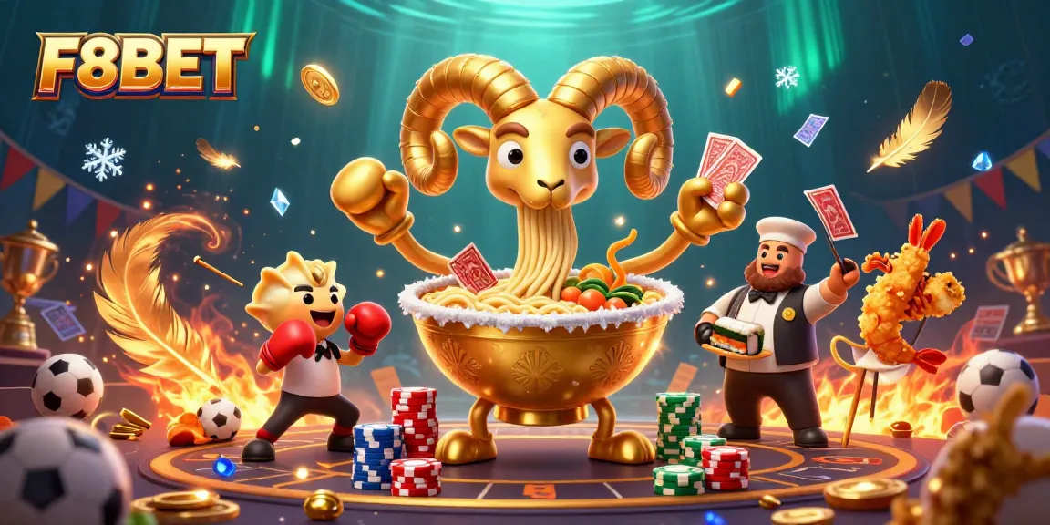 Experience the thrilling world of sports betting at F8BET with cartoon characters and vibrant casino elements.