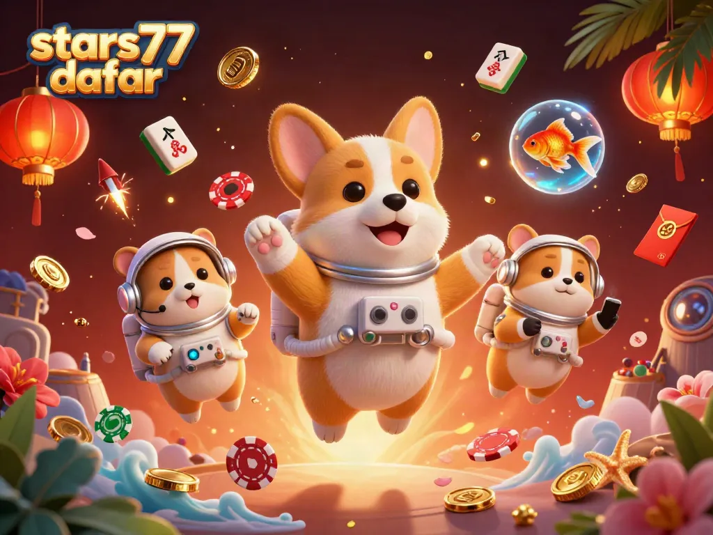 Permainan menarik di stars77 daftar dengan corgi astronot yang mengapung dalam kasino luar angkasa.
