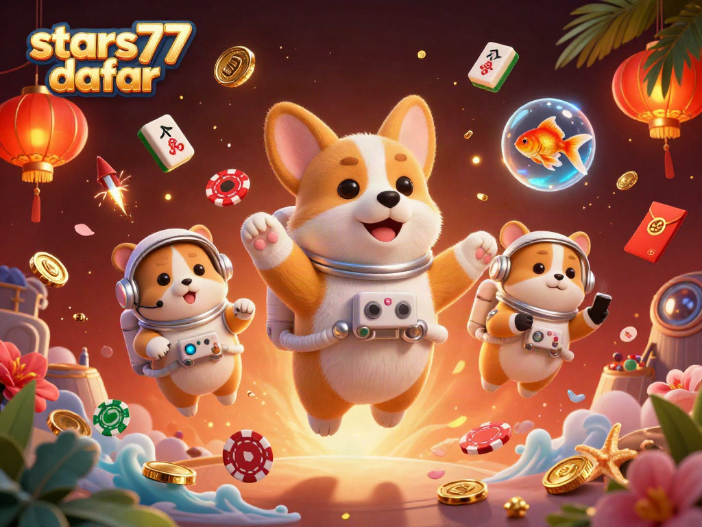 Permainan menarik di stars77 daftar dengan corgi astronot yang mengapung dalam kasino luar angkasa.