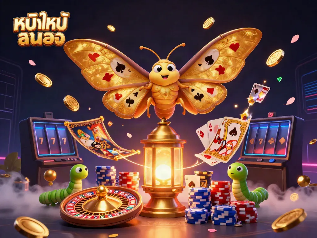 Engage with thrilling หนังใหม่ชนโรง while exploring a vibrant casino-inspired 3D illustration filled with gold and excitement.