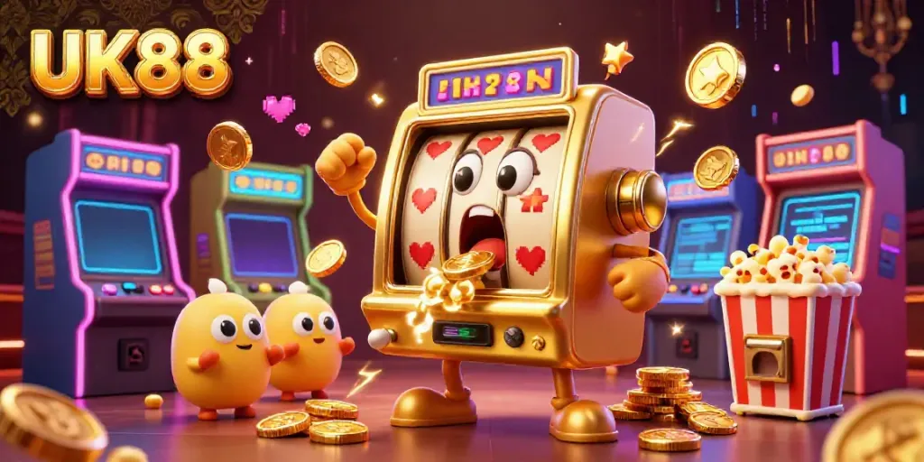 Celebrate a jackpot win at UK88 with dynamic slot machines and vibrant arcade elements.