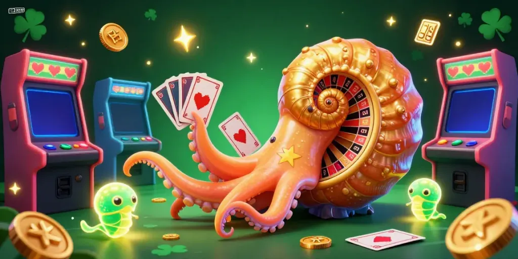 MANTIS88 offers thrilling gaming with a giant roulette nautilus and vibrant arcade elements.