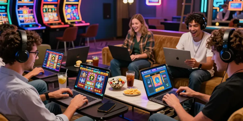 Engaged players at Proplay88 exploring exciting link alternatif proplay88 slot games in a vibrant gaming atmosphere.