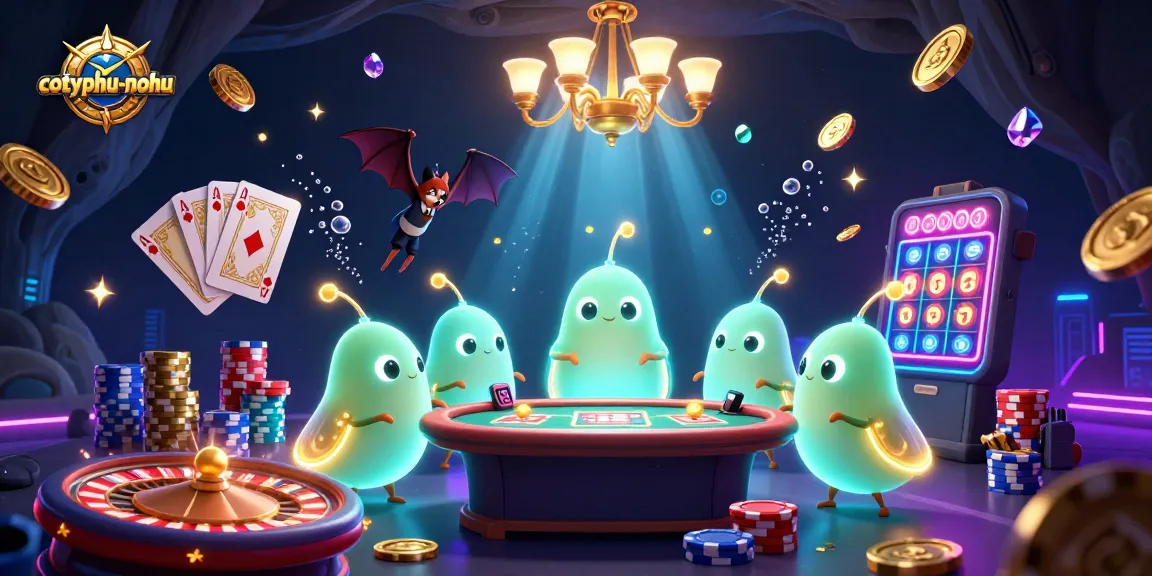 Witness the excitement at cotyphu-nohu with glowing characters illuminating a vibrant casino scene.