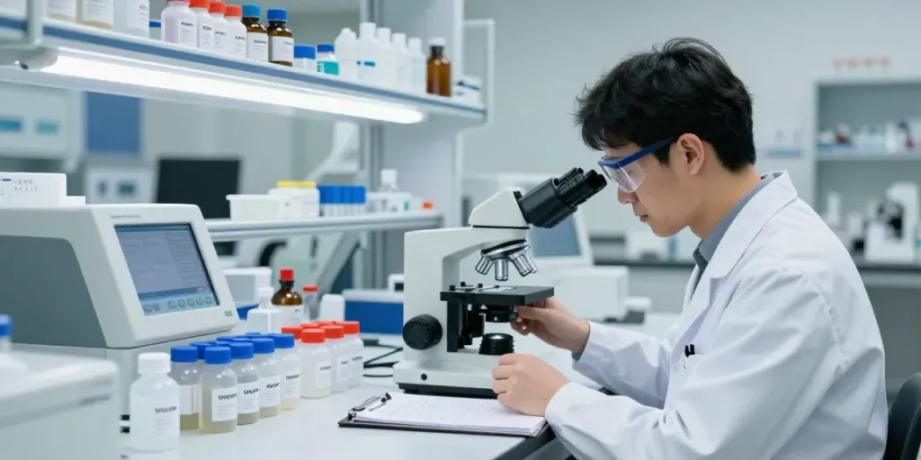 Researcher analyzing tesa/ipa compounds in a professional lab setting.