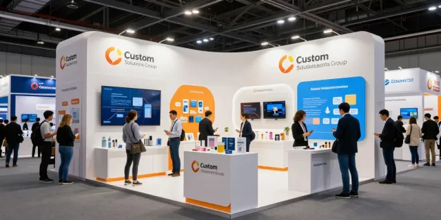 Custom Solutions Group exhibition stand attracting attendees at a vibrant trade show.