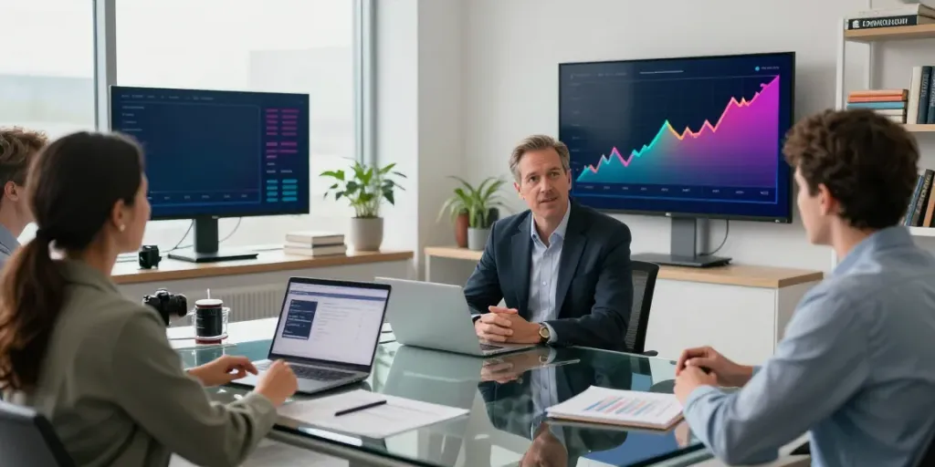 Ed Rempel discussing investment strategies in a modern financial advisory office