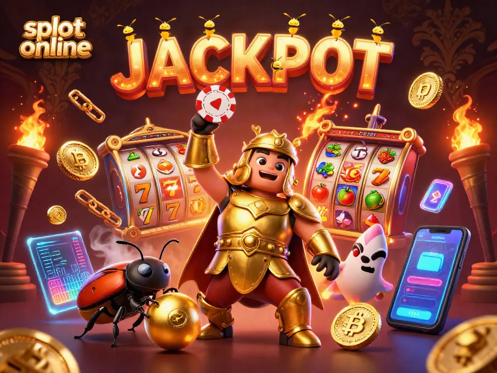 Experience thrilling gameplay at slot online with a 3D scene featuring a beetle champion celebrating a jackpot.