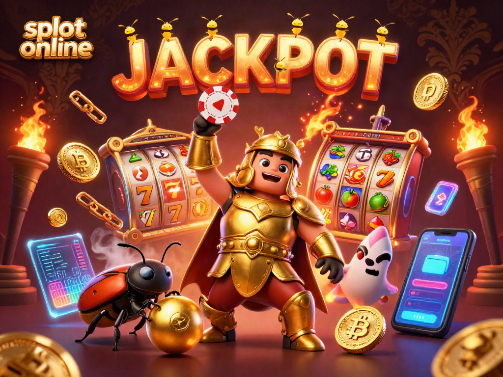 Experience thrilling gameplay at slot online with a 3D scene featuring a beetle champion celebrating a jackpot.