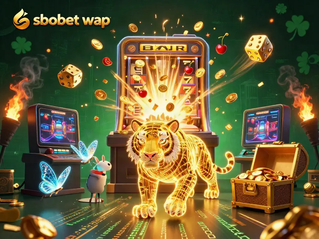 Experience sbobet wap in a vibrant 3D casino scene with dynamic winning symbols and interactive elements.