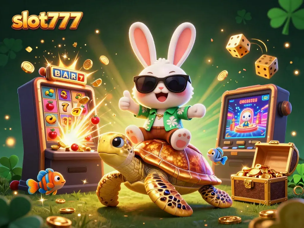 Experience the thrill of slot777 with a vibrant scene of animated characters celebrating big wins and exciting game elements.