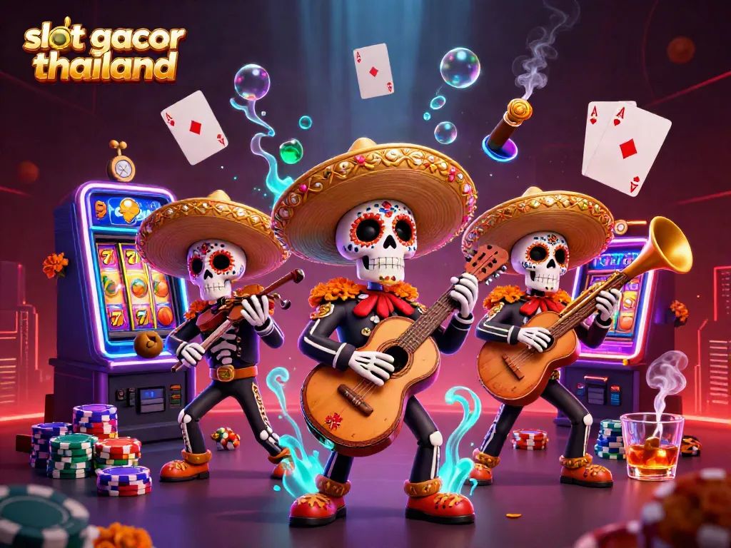 Engage in thrilling spin wins with slot gacor thailand featuring dynamic slots, colorful symbols, and mariachi skeletons.