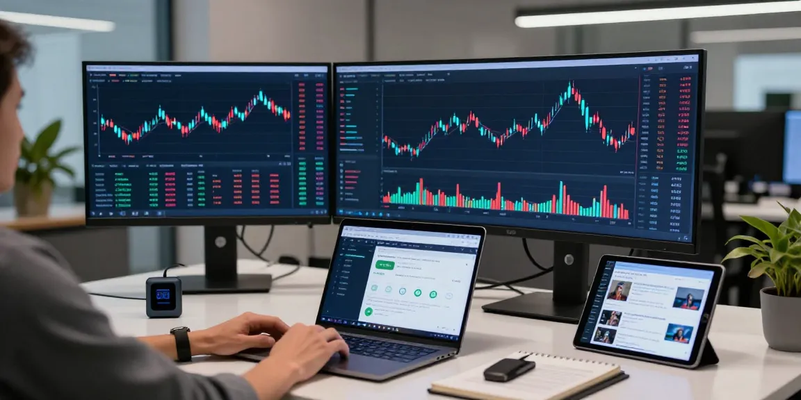 Real-time stock market API trading setup with crypto trading charts and blockchain interfaces