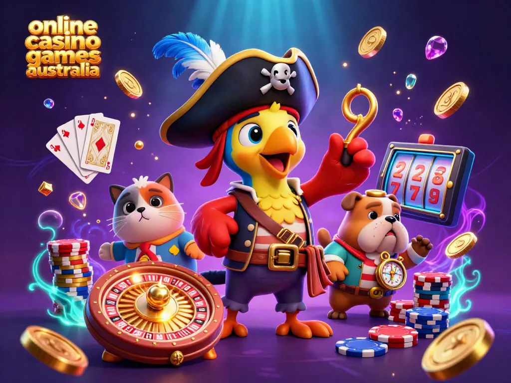 Experience the excitement of online casino games Australia with a vibrant pirate scene showcasing characters and game elements.