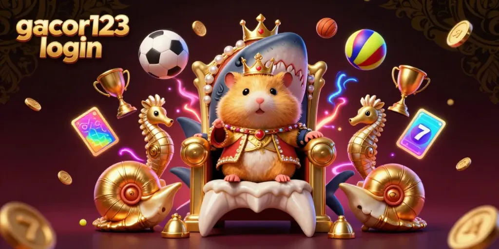 Experience the thrill of winning strategies with gacor123 login, where golden hamster king reigns over a rich casino landscape.