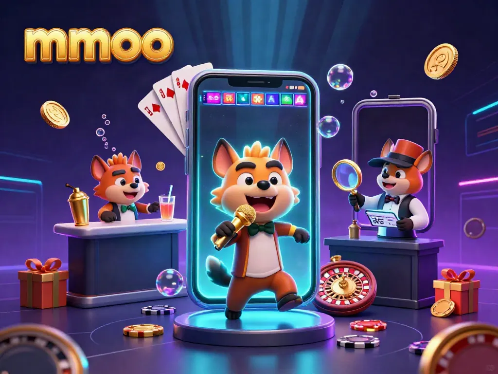 Experience mmoo's vibrant comedic casino club with hyenas mixing drinks, telling jokes, and checking IDs amid dynamic gaming elements.