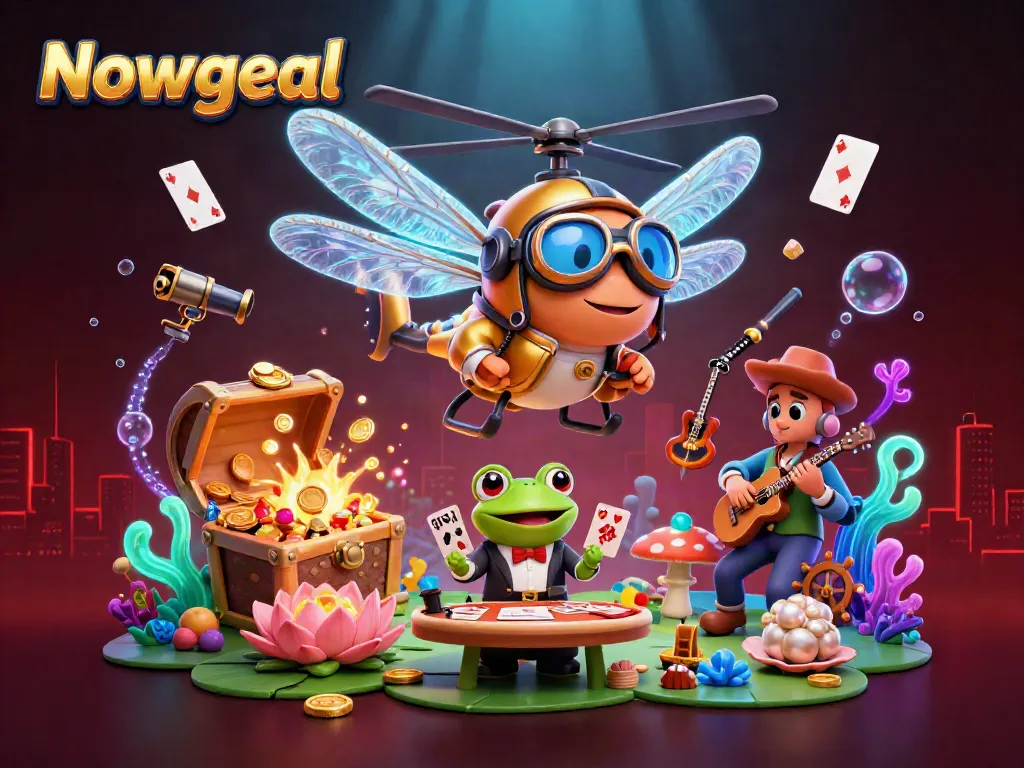 Engaging 3D scene with Nowgoal branding highlighting a vibrant lily pad casino environment