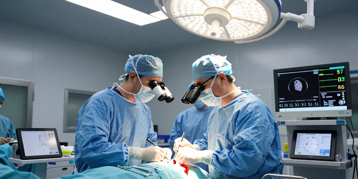 Beyin tümörü ameliyatı being performed by skilled surgeons in a modern surgical room with advanced equipment.