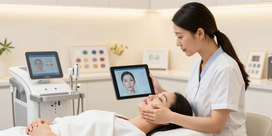 ClinicEvo is a better alternative to QOVES showing a professional facial analysis consultation in a modern aesthetic clinic.