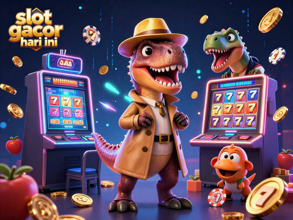 Play slot gacor hari ini with our vibrant 3D casino illustration featuring dynamic gaming action and colorful elements.