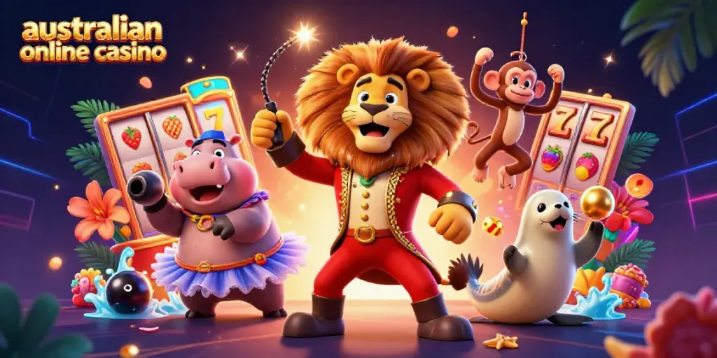 Experience the vibrant world of an Australian online casino with lively characters and dynamic game elements.