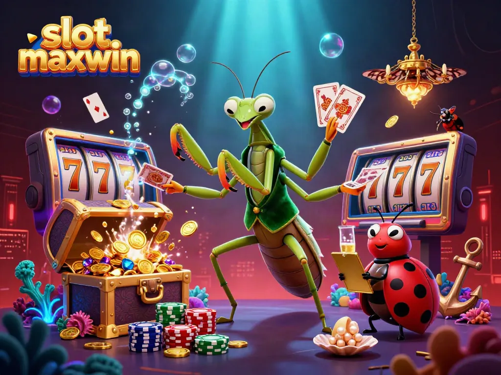 Experience a thrilling slot maxwin scene with cartoon characters amid vibrant casino elements.