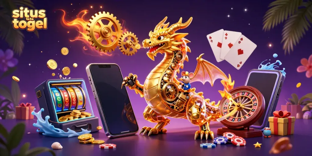 Experience the excitement of situs toto togel with a vibrant dragon and casino elements.