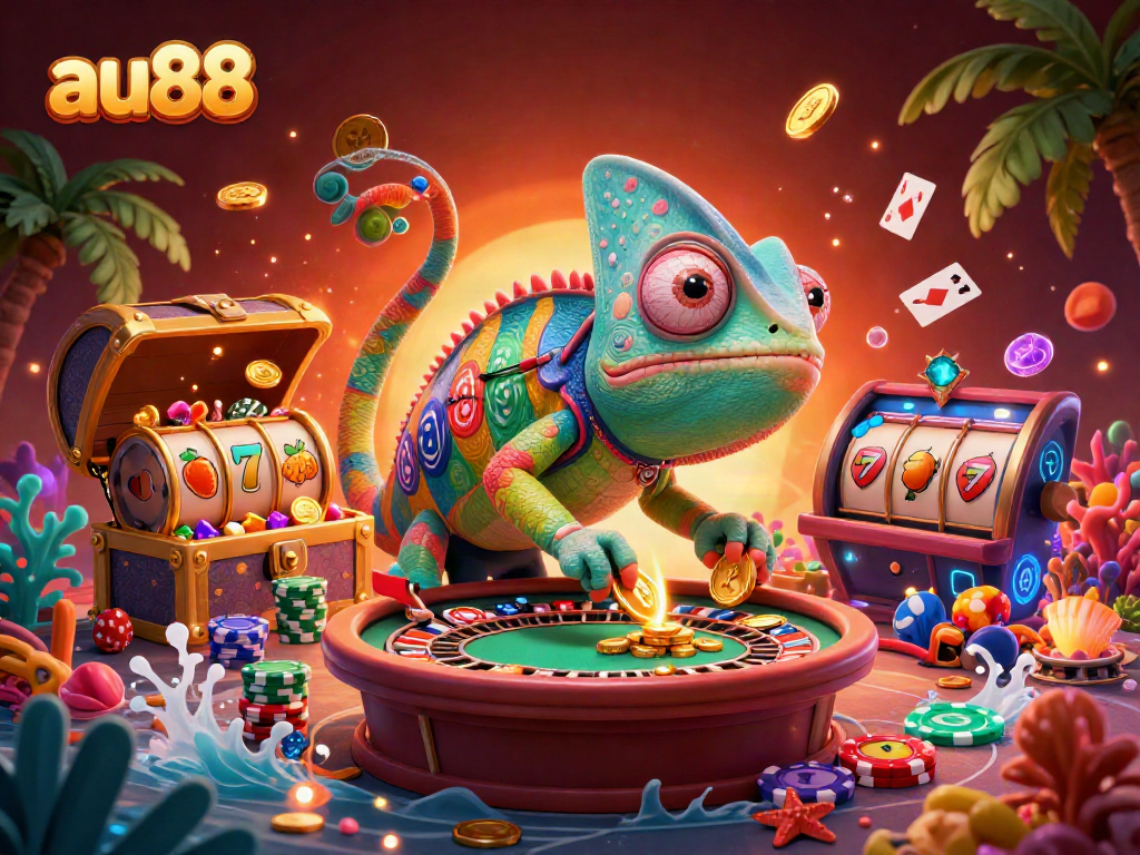 Experience diverse gaming excitement at au88 with an ultra-detailed 3D casino scene featuring vibrant characters and thrilling elements.