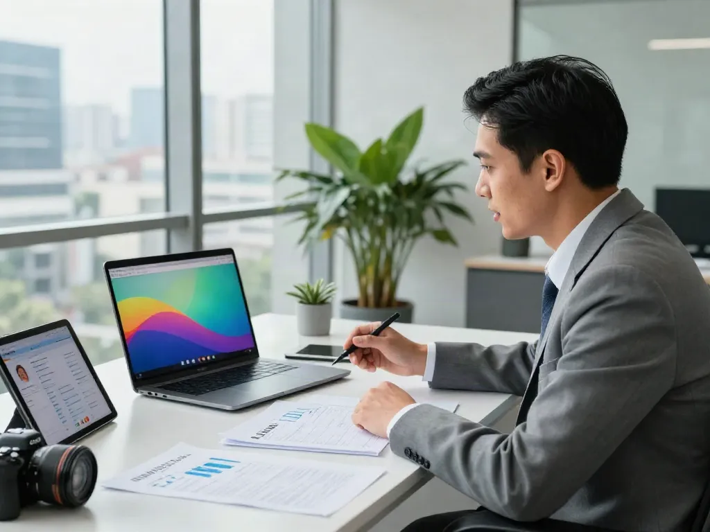 BPI Net Empresas video conference in a modern banking office
