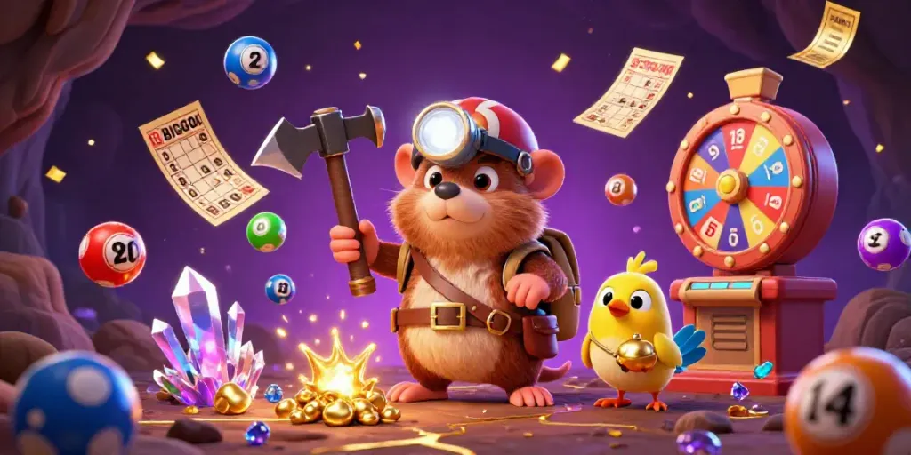 Menggali kekayaan dengan BTV4D, karakter mole berburu harta di gua emas.