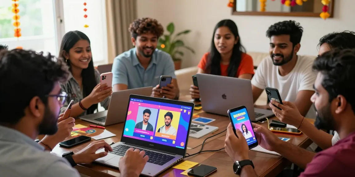 Engaged fans vote here for Bigg Boss Telugu using smartphones in a lively home setting
