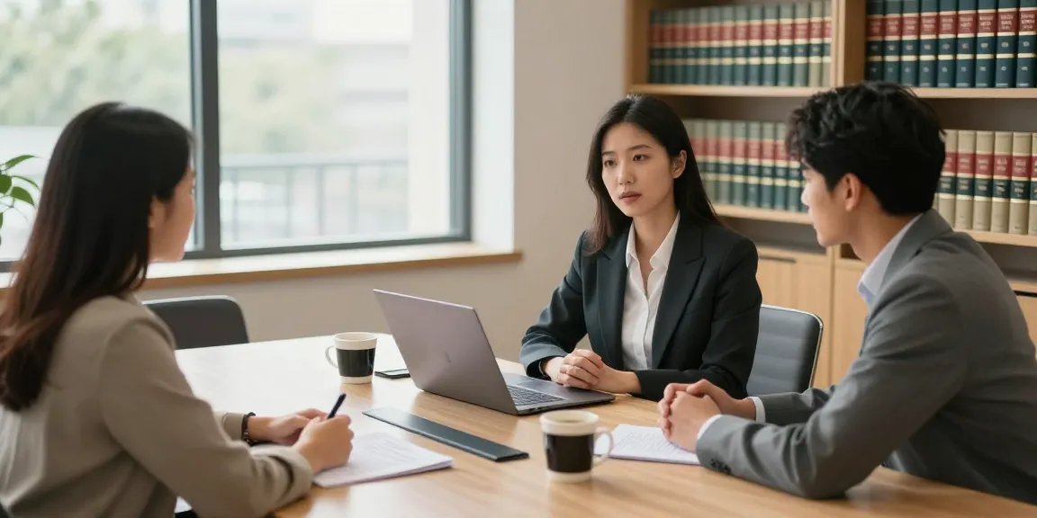 Find immigration lawyer in a welcoming office consultation with diverse clients and legal expert.