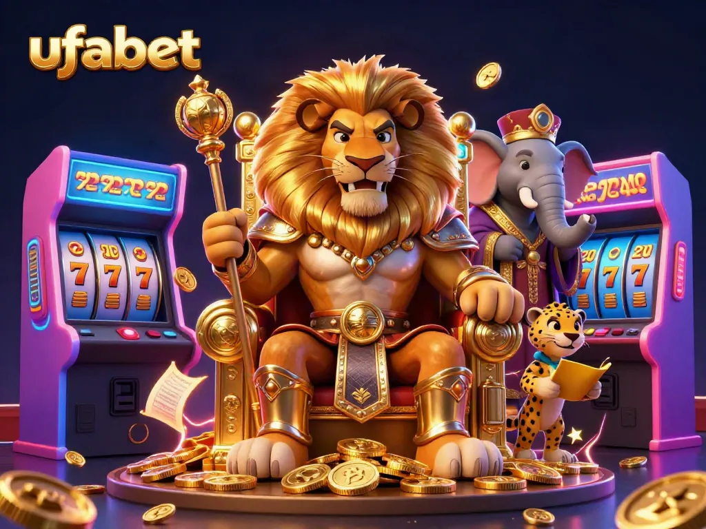 โลโก้ ufabet พร้อมการแสดงที่น่าตื่นเต้นจากคาสิโน 3D โดยมีราชสิงโตและเสือชีต้าร์