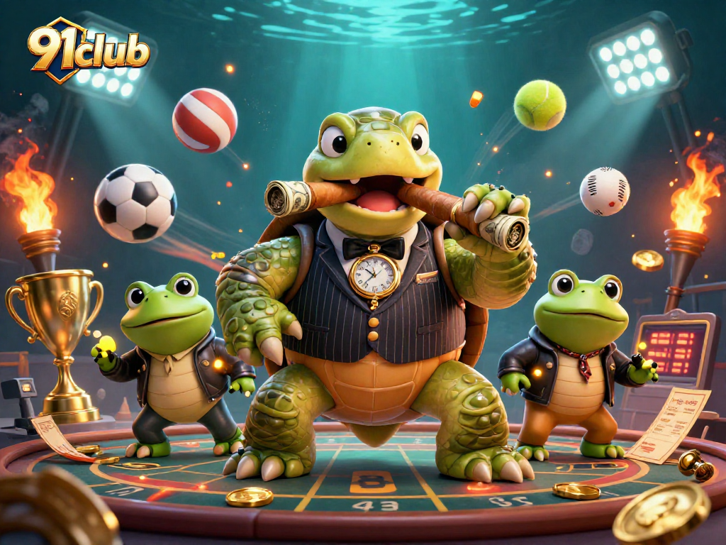 Experience the thrill of 91club with a vivid casino scene rich in sports elements and fun.