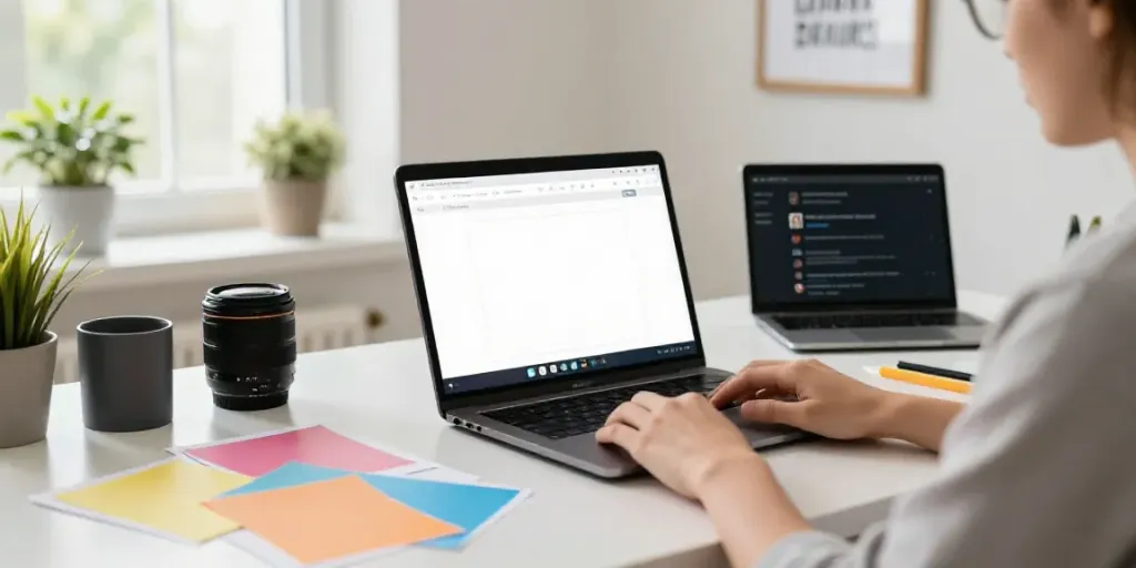 Creating diploma replacements online in a modern home office setting.